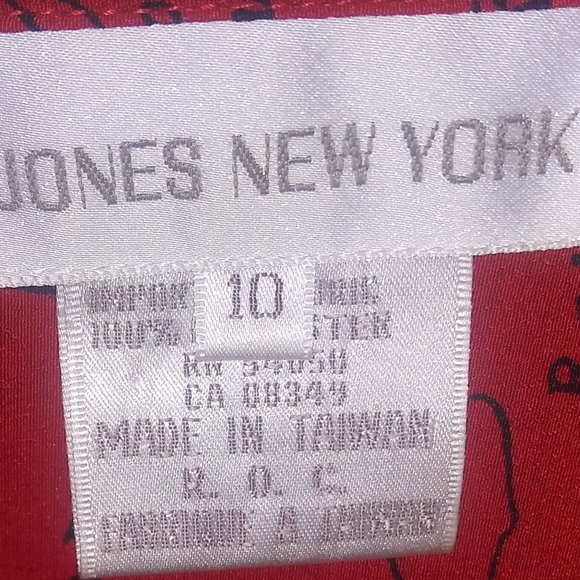 Vintage JONES NEW YORK Red/Black Pleated Map of Magellan Secretary Blouse S 10 - Picture 5 of 10